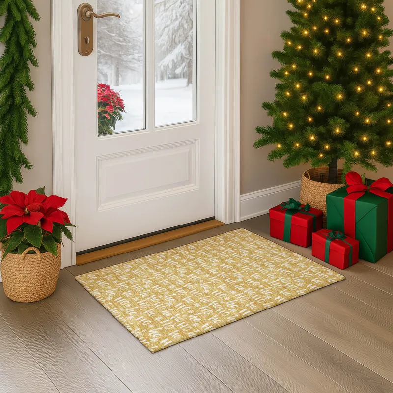Luxury Washable Indoor/Outdoor Merry & Bright Gold 1\'8\" x 2\'6\" Rug