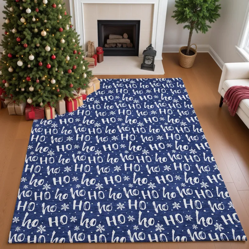 Luxury Washable Indoor/Outdoor Merry & Bright Navy 5\' x 7\'6\" Rug