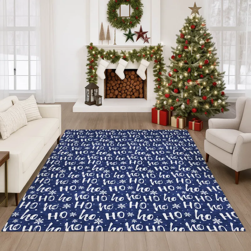 Luxury Washable Indoor/Outdoor Merry & Bright Navy 5\' x 7\'6\" Rug