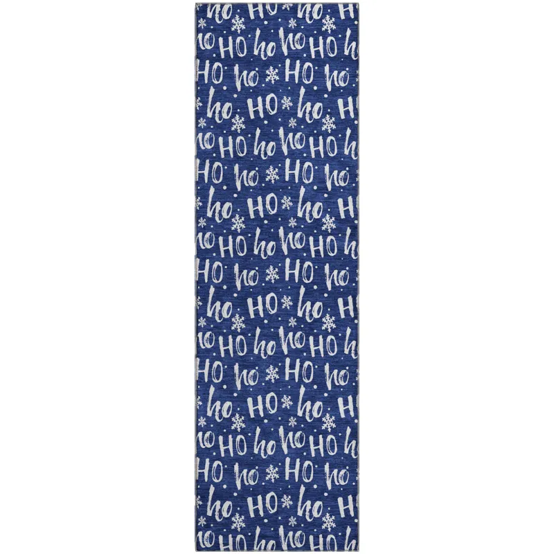 Luxury Washable Indoor/Outdoor Merry & Bright Navy 2\'3\" x 7\'6\" Runner Rug