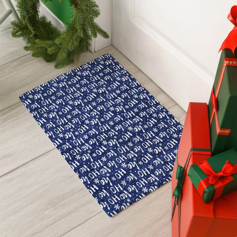 Luxury Washable Indoor/Outdoor Merry & Bright Navy 1\'8\" x 2\'6\" Rug
