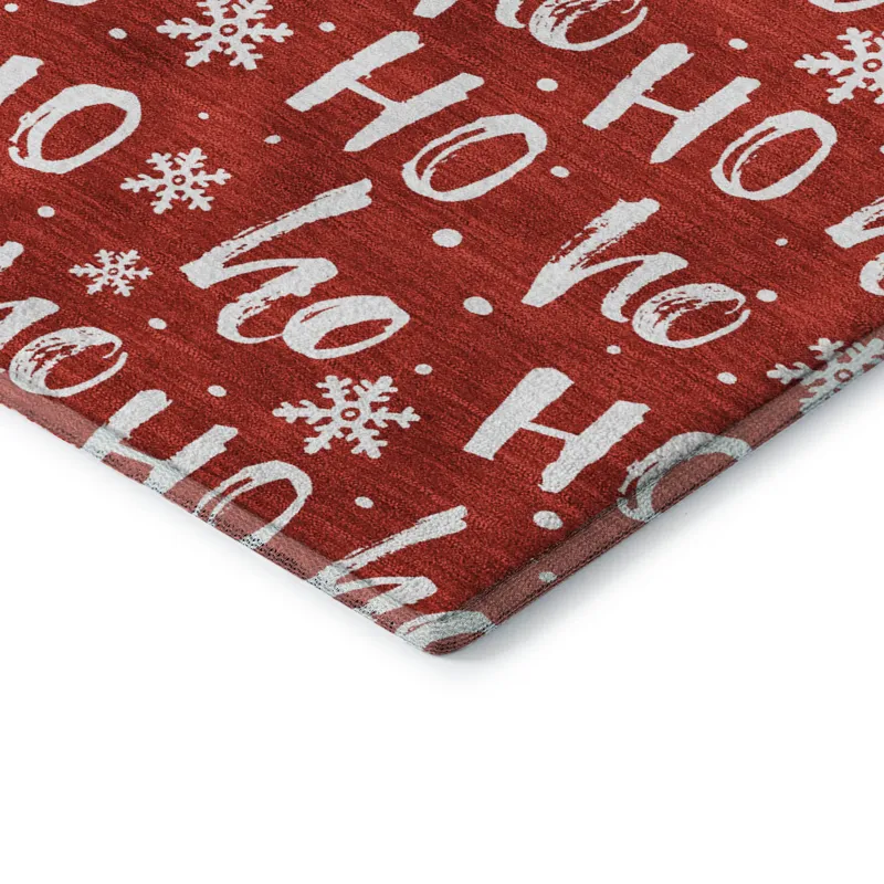 Luxury Washable Indoor/Outdoor Merry & Bright Red 1\'8\" x 2\'6\" Rug