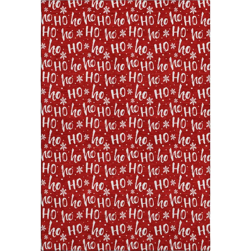 Luxury Washable Indoor/Outdoor Merry & Bright Red 8\' x 10\' Rug