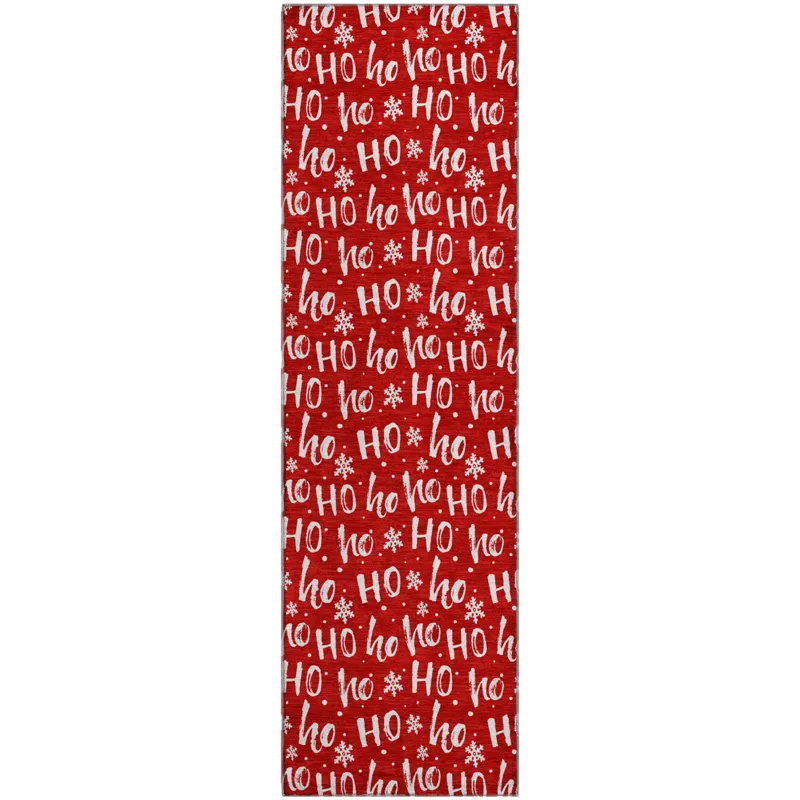 Luxury Washable Indoor/Outdoor Merry & Bright Red 2\'3\" x 7\'6\" Runner Rug