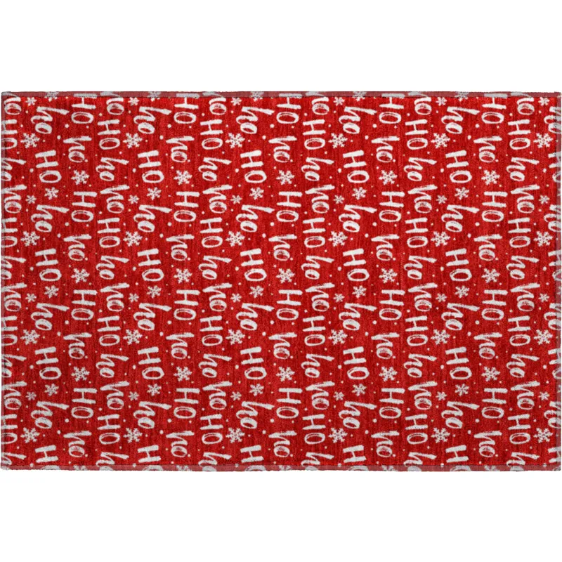 Luxury Washable Indoor/Outdoor Merry & Bright Red 1\'8\" x 2\'6\" Rug
