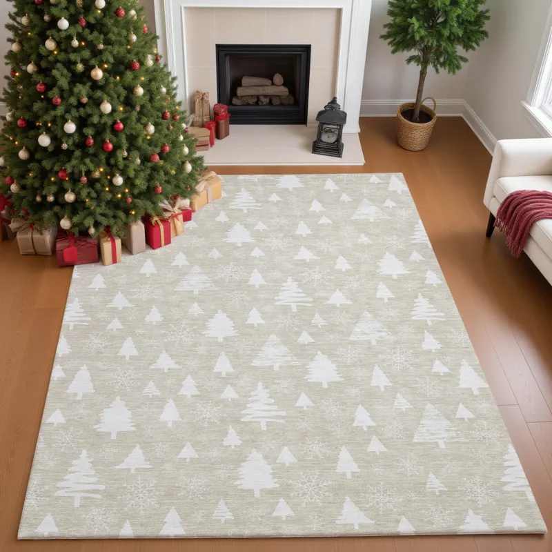 Luxury Washable Indoor/Outdoor Merry & Bright Beige 5\' x 7\'6\" Rug