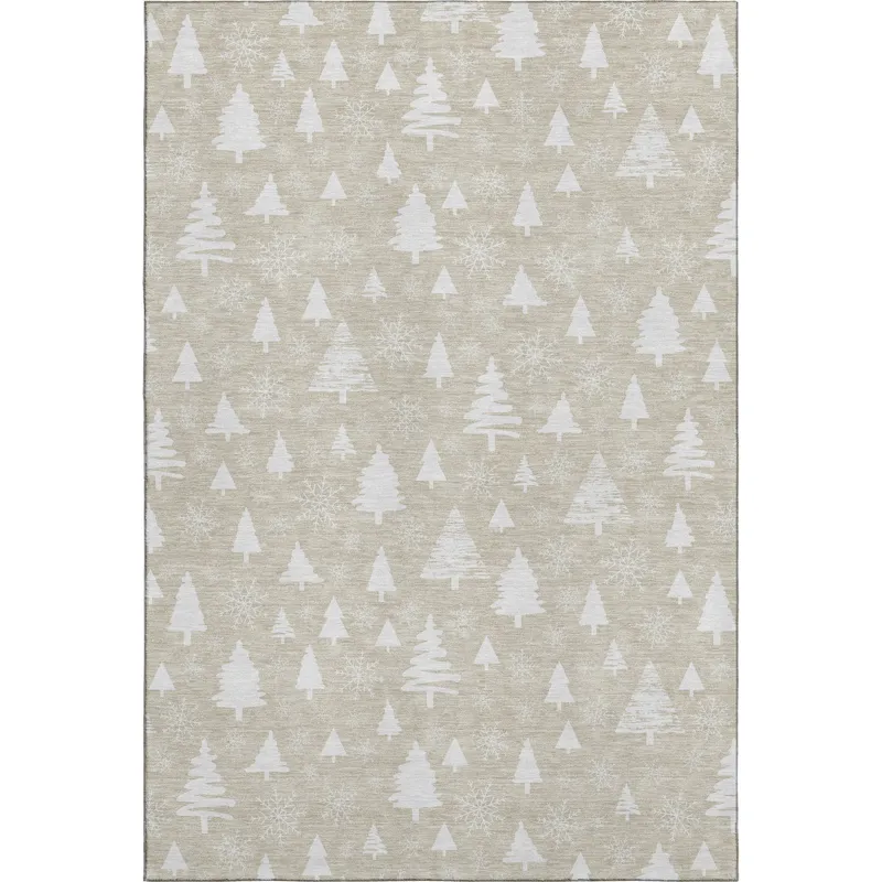 Luxury Washable Indoor/Outdoor Merry & Bright Beige 5\' x 7\'6\" Rug