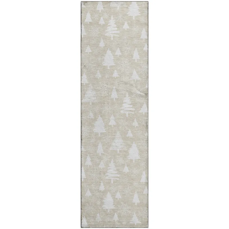 Luxury Washable Indoor/Outdoor Merry & Bright Beige 2\'3\" x 7\'6\" Runner Rug