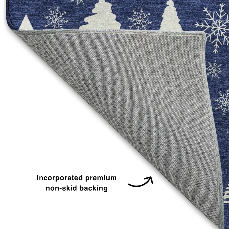 Luxury Washable Indoor/Outdoor Merry & Bright Navy 9\' x 12\' Rug