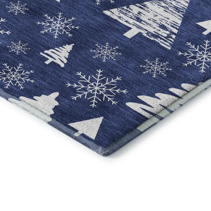 Luxury Washable Indoor/Outdoor Merry & Bright Navy 9\' x 12\' Rug