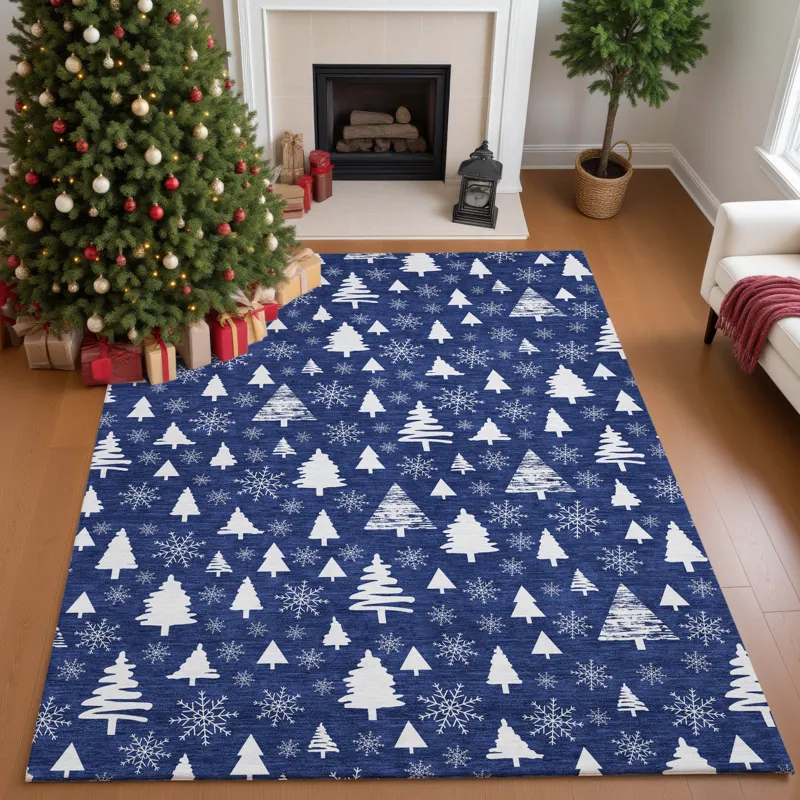 Luxury Washable Indoor/Outdoor Merry & Bright Navy 9\' x 12\' Rug