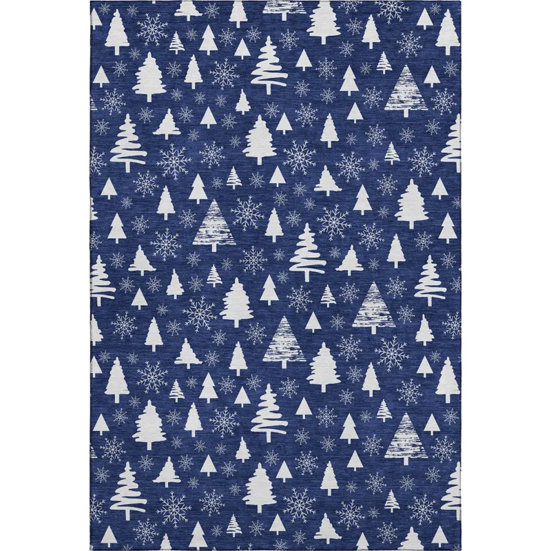 Luxury Washable Indoor/Outdoor Merry & Bright Navy 9\' x 12\' Rug