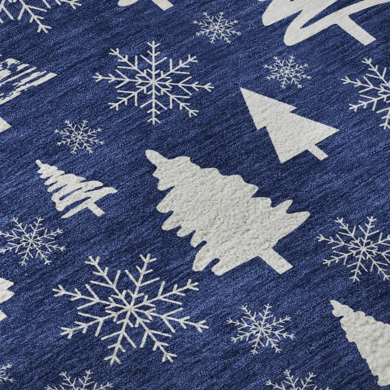 Luxury Washable Indoor/Outdoor Merry & Bright Navy 9\' x 12\' Rug