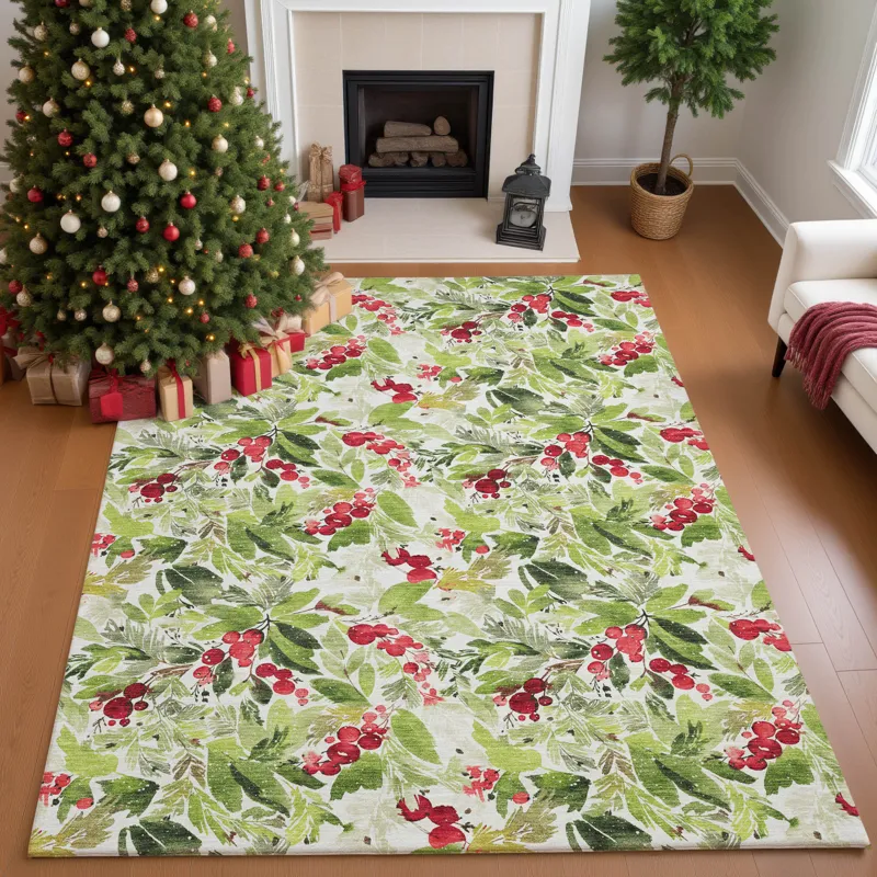 Luxury Washable Indoor/Outdoor Merry & Bright Aloe 5\' x 7\'6\" Rug