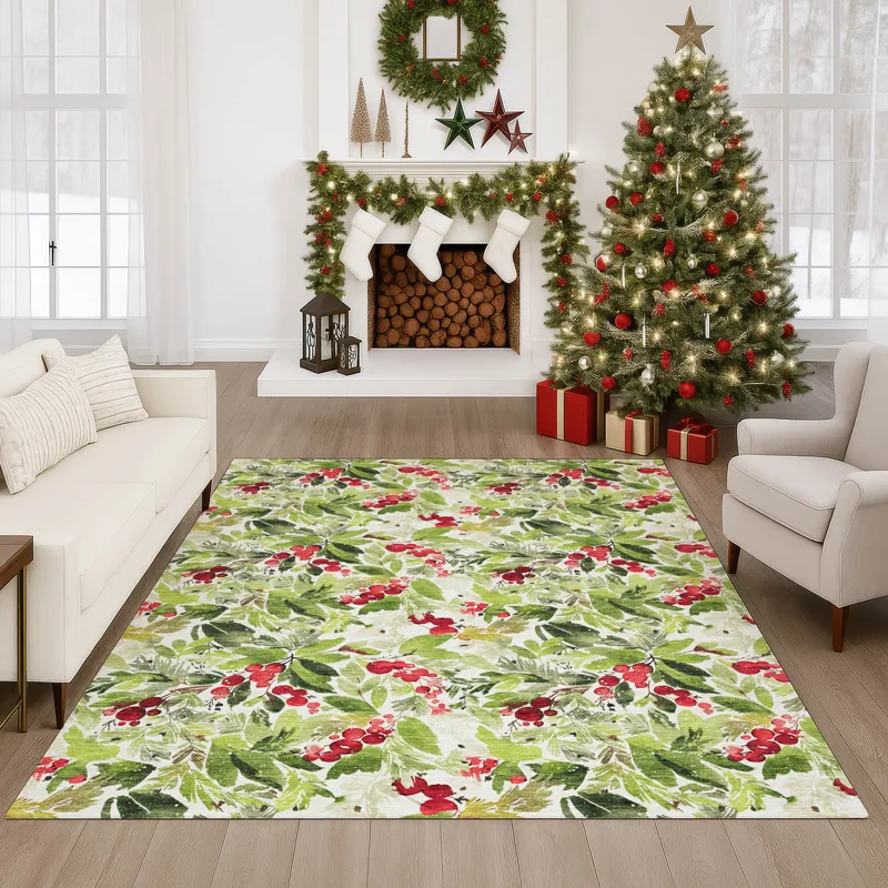 Luxury Washable Indoor/Outdoor Merry & Bright Aloe 5\' x 7\'6\" Rug
