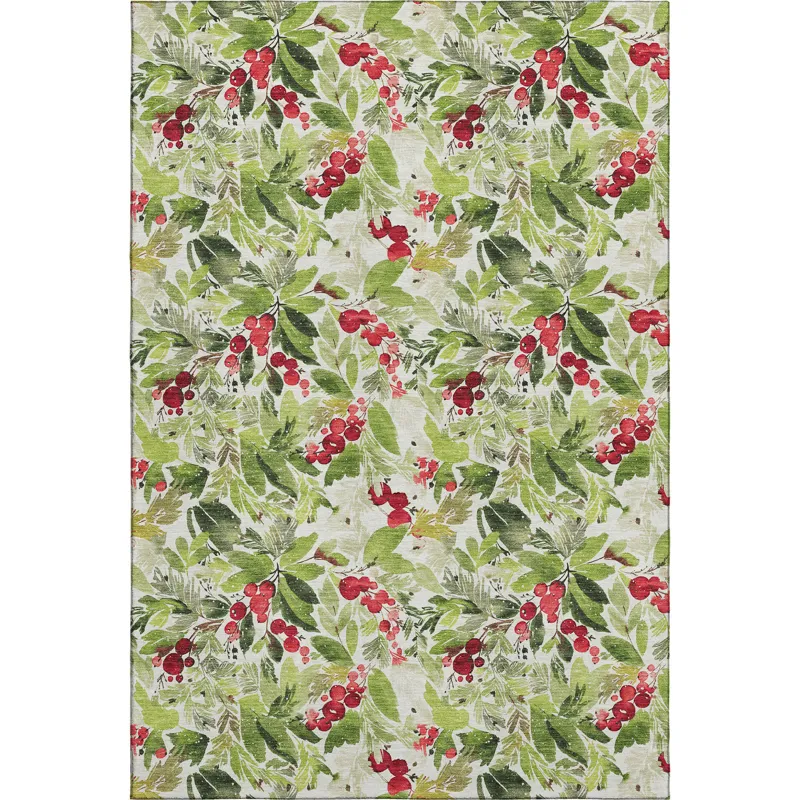 Luxury Washable Indoor/Outdoor Merry & Bright Aloe 5\' x 7\'6\" Rug