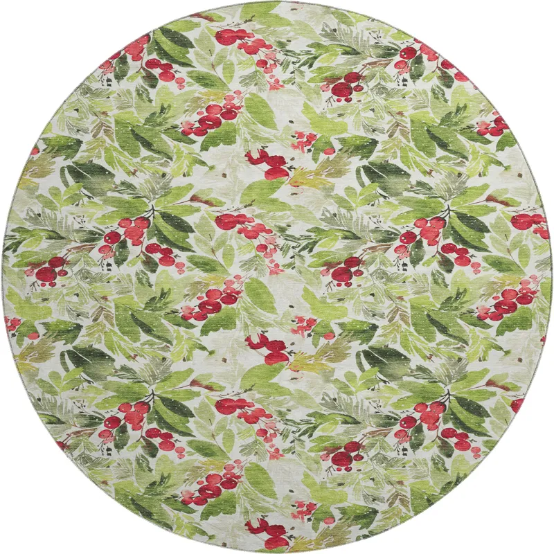 Luxury Washable Indoor/Outdoor Merry & Bright Aloe 8\' x 8\' Round Rug