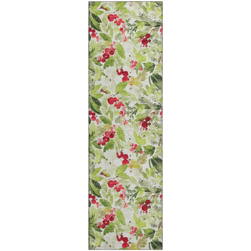 Luxury Washable Indoor/Outdoor Merry & Bright Aloe 2\'3\" x 7\'6\" Runner Rug