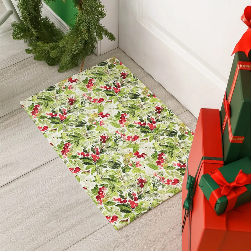 Luxury Washable Indoor/Outdoor Merry & Bright Aloe 1\'8\" x 2\'6\" Rug