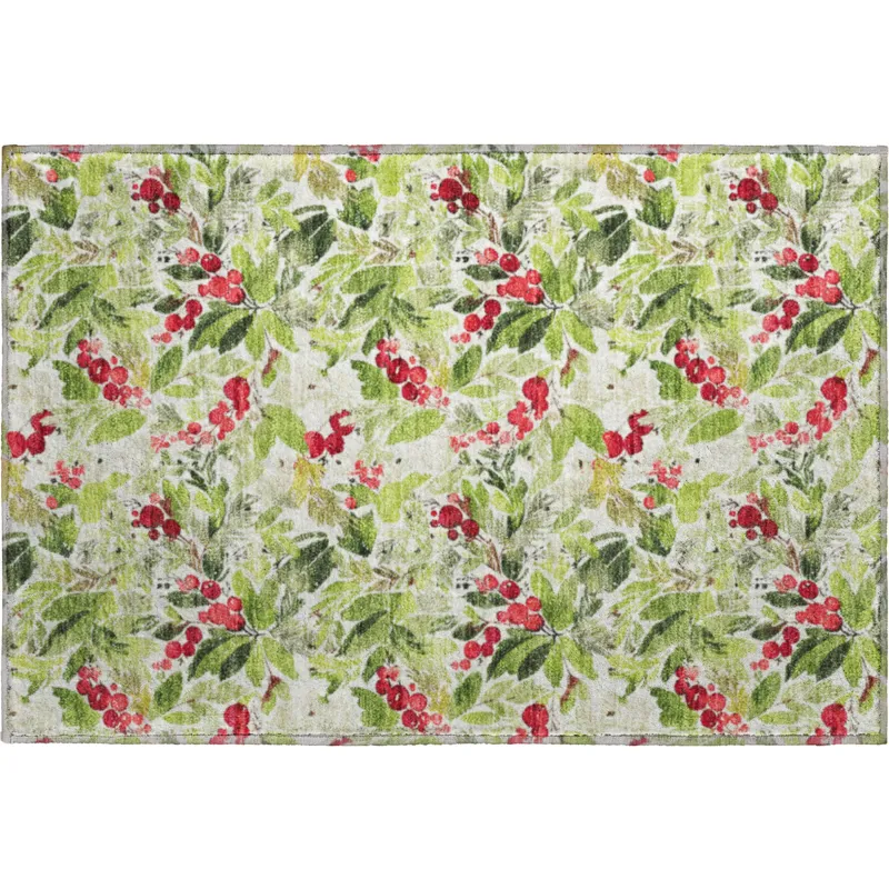 Luxury Washable Indoor/Outdoor Merry & Bright Aloe 1\'8\" x 2\'6\" Rug