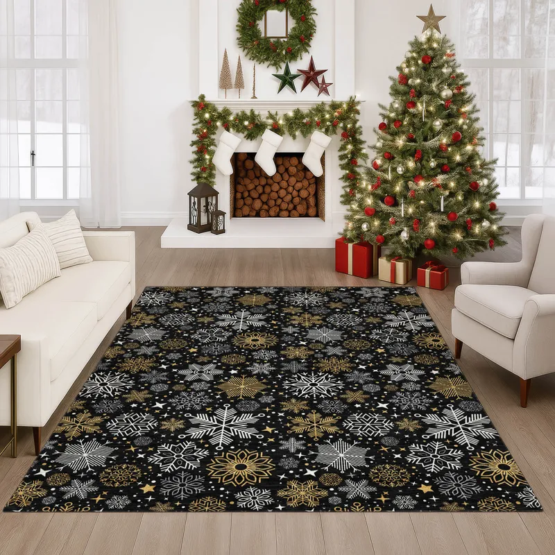 Luxury Washable Indoor/Outdoor Merry & Bright Black 10\' x 14\' Rug