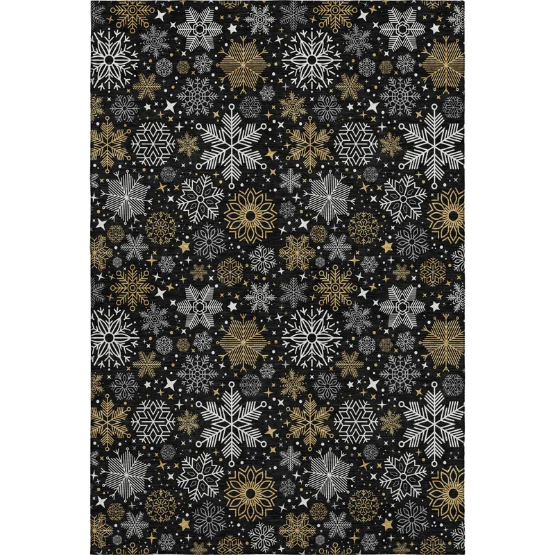 Luxury Washable Indoor/Outdoor Merry & Bright Black 10\' x 14\' Rug