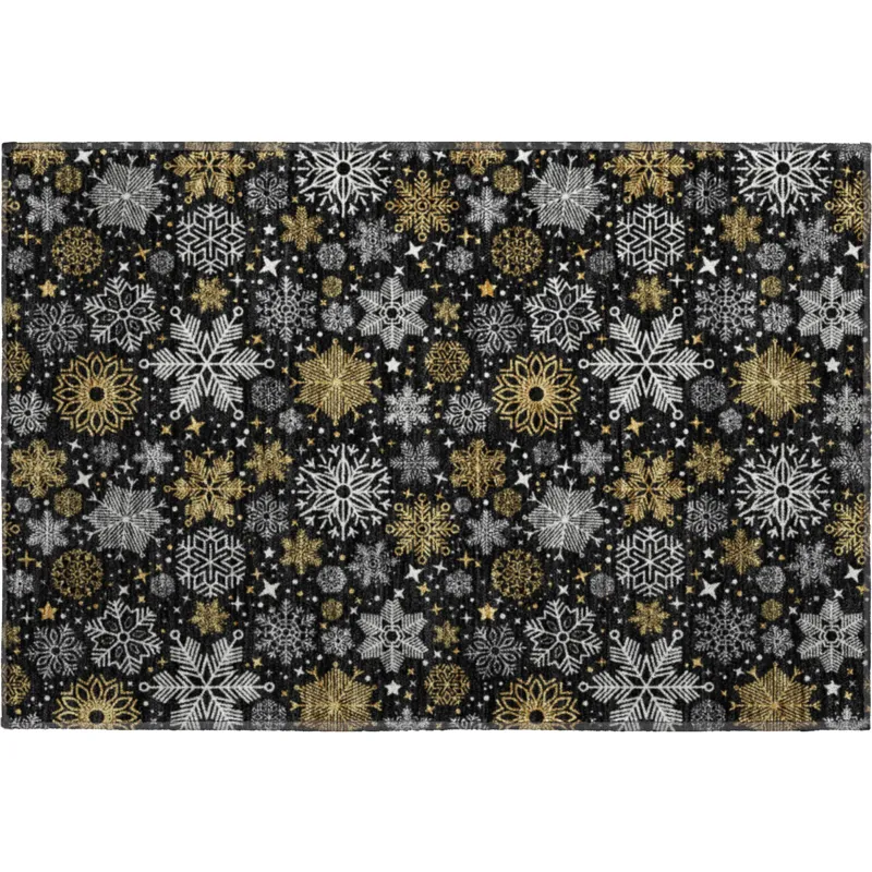 Luxury Washable Indoor/Outdoor Merry & Bright Black 1\'8\" x 2\'6\" Rug