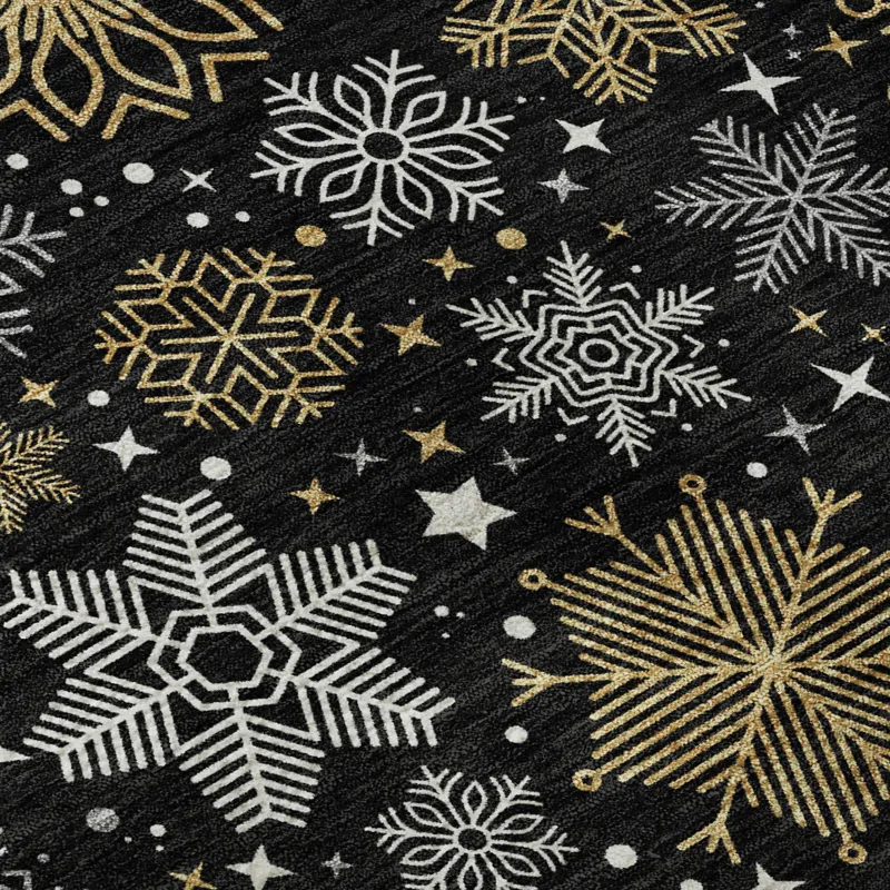 Luxury Washable Indoor/Outdoor Merry & Bright Black 8\' x 8\' Round Rug