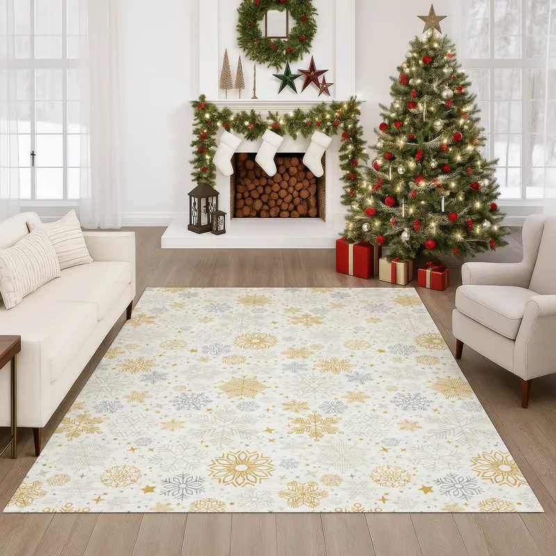Luxury Washable Indoor/Outdoor Merry & Bright Ivory 8\' x 10\' Rug