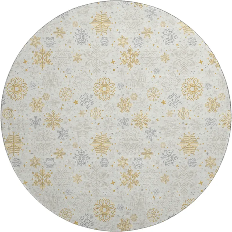Luxury Washable Indoor/Outdoor Merry & Bright Ivory 8\' x 8\' Round Rug