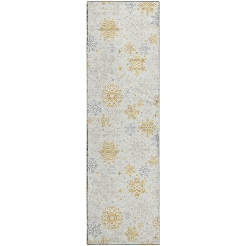 Luxury Washable Indoor/Outdoor Merry & Bright Ivory 2\'3\" x 7\'6\" Runner Rug