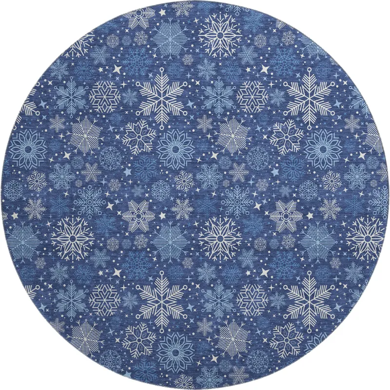 Luxury Washable Indoor/Outdoor Merry & Bright Navy 8\' x 8\' Round Rug