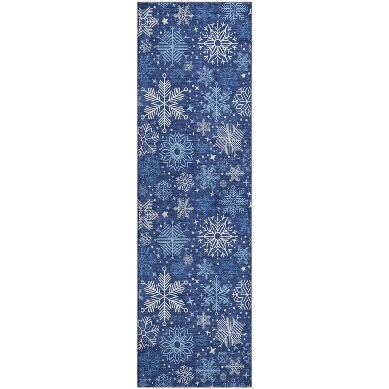 Luxury Washable Indoor/Outdoor Merry & Bright Navy 2\'3\" x 7\'6\" Runner Rug