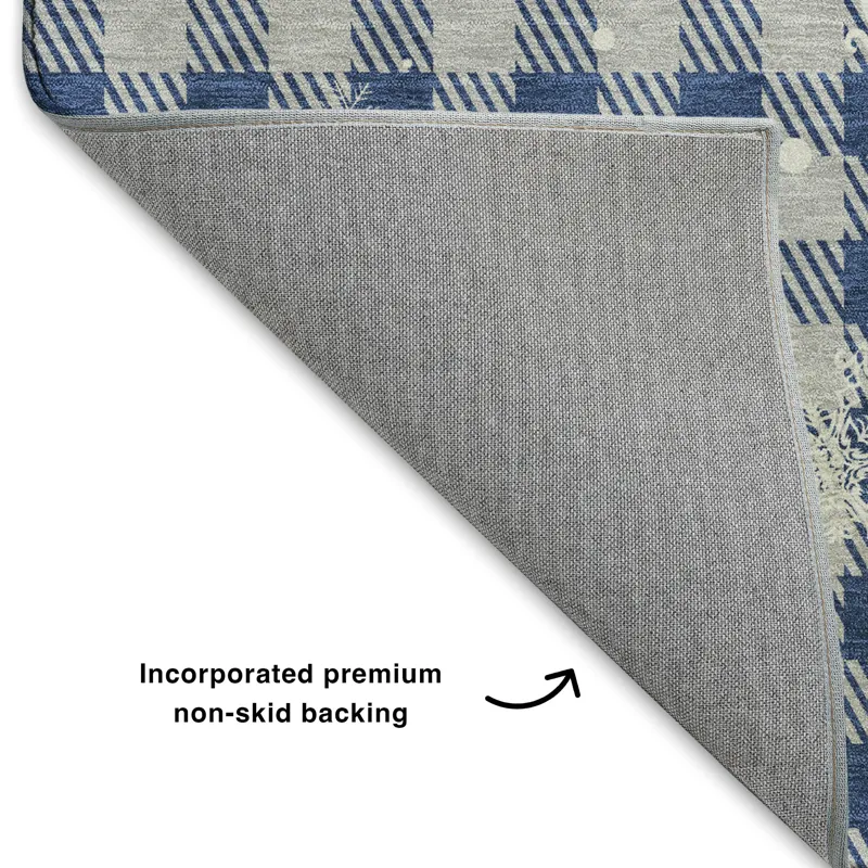 Luxury Washable Indoor/Outdoor Merry & Bright Blue 2\'3\" x 7\'6\" Runner Rug