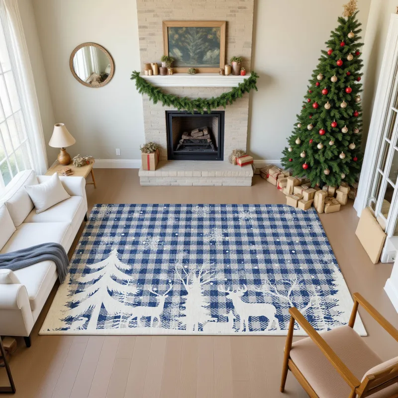Luxury Washable Indoor/Outdoor Merry & Bright Blue 8\' x 10\' Rug