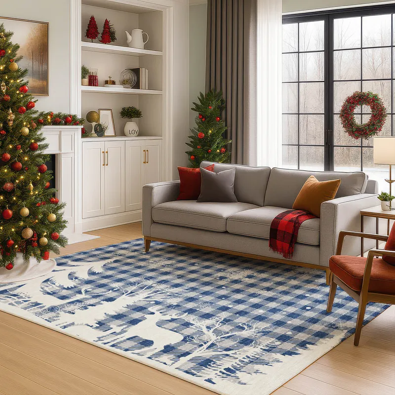 Luxury Washable Indoor/Outdoor Merry & Bright Blue 8\' x 10\' Rug