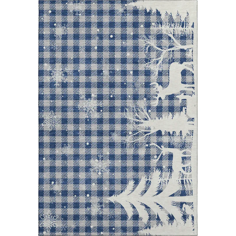 Luxury Washable Indoor/Outdoor Merry & Bright Blue 8\' x 10\' Rug