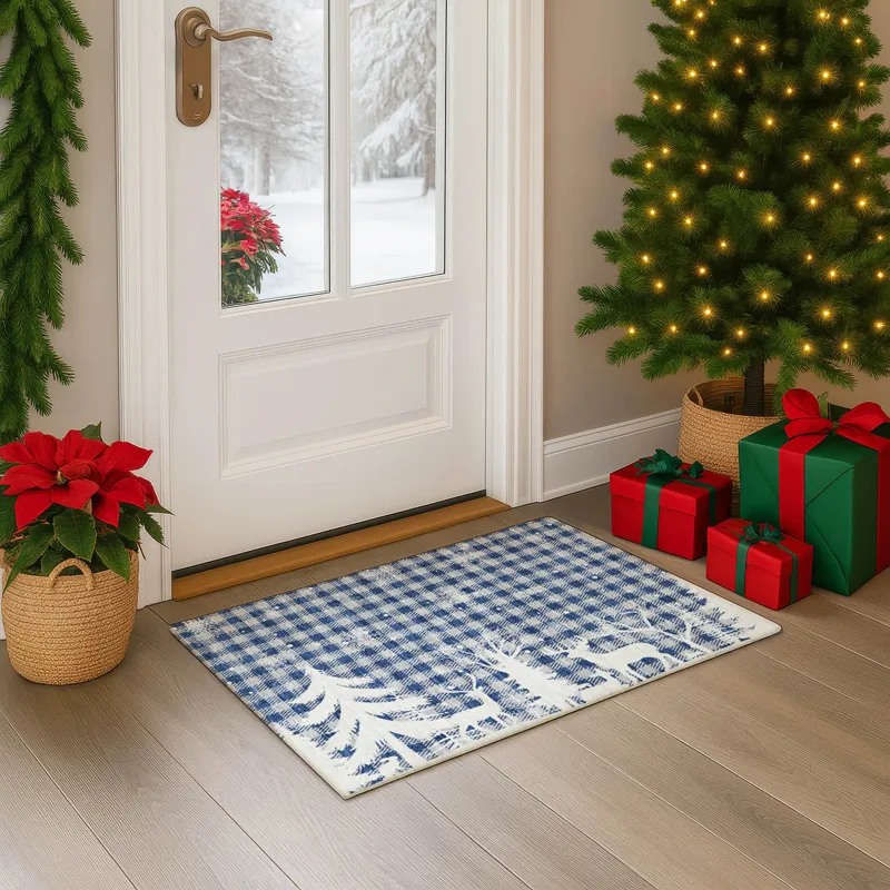 Luxury Washable Indoor/Outdoor Merry & Bright Blue 1\'8\" x 2\'6\" Rug