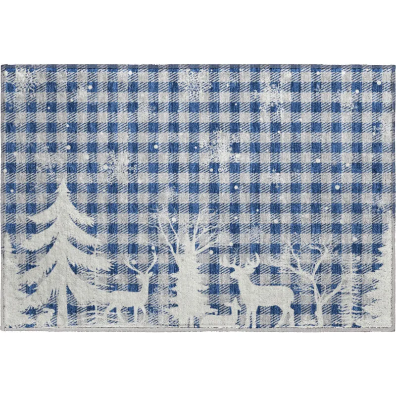 Luxury Washable Indoor/Outdoor Merry & Bright Blue 1\'8\" x 2\'6\" Rug