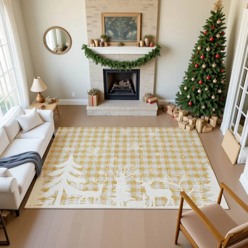 Luxury Washable Indoor/Outdoor Merry & Bright Gold 2\'6\" x 3\'10\" Rug