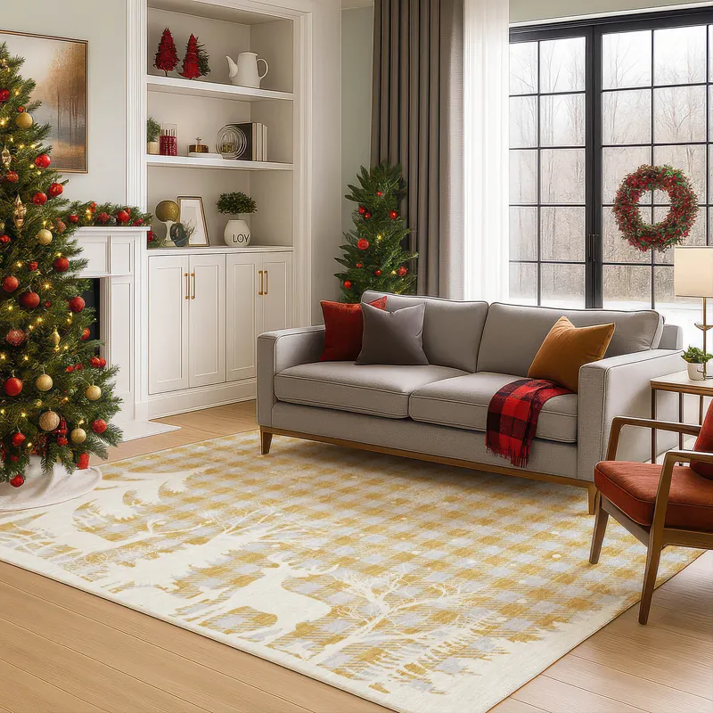 Luxury Washable Indoor/Outdoor Merry & Bright Gold 2\'6\" x 3\'10\" Rug