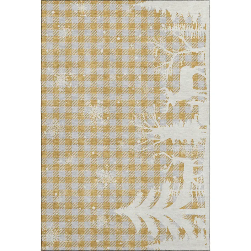 Luxury Washable Indoor/Outdoor Merry & Bright Gold 2\'6\" x 3\'10\" Rug