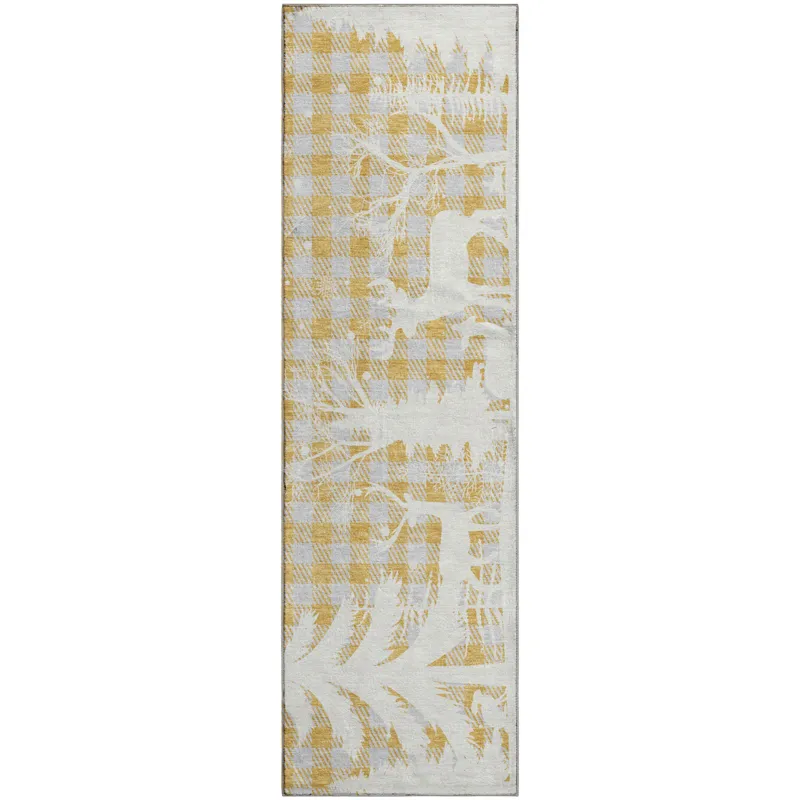 Luxury Washable Indoor/Outdoor Merry & Bright Gold 2\'3\" x 7\'6\" Runner Rug
