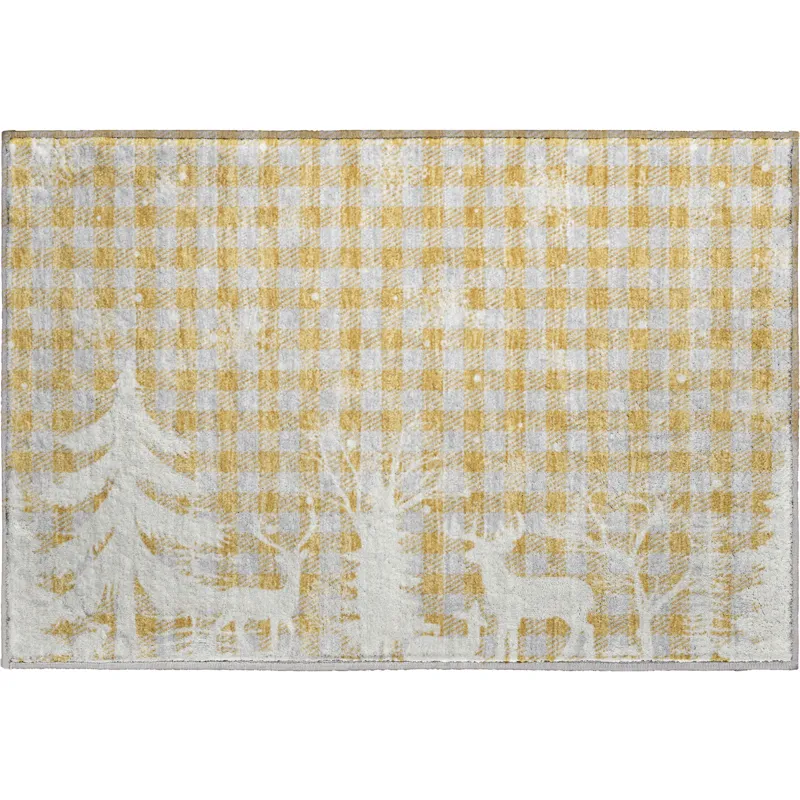 Luxury Washable Indoor/Outdoor Merry & Bright Gold 1\'8\" x 2\'6\" Rug