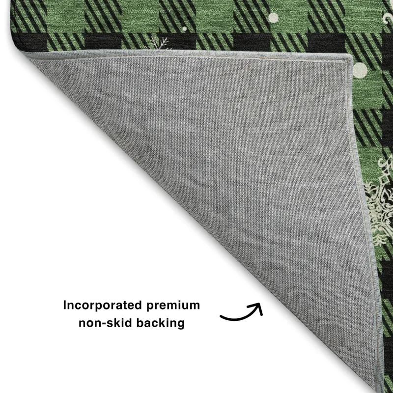 Luxury Washable Indoor/Outdoor Merry & Bright Green 8\' x 10\' Rug
