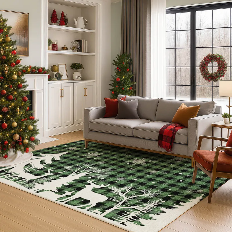 Luxury Washable Indoor/Outdoor Merry & Bright Green 8\' x 10\' Rug