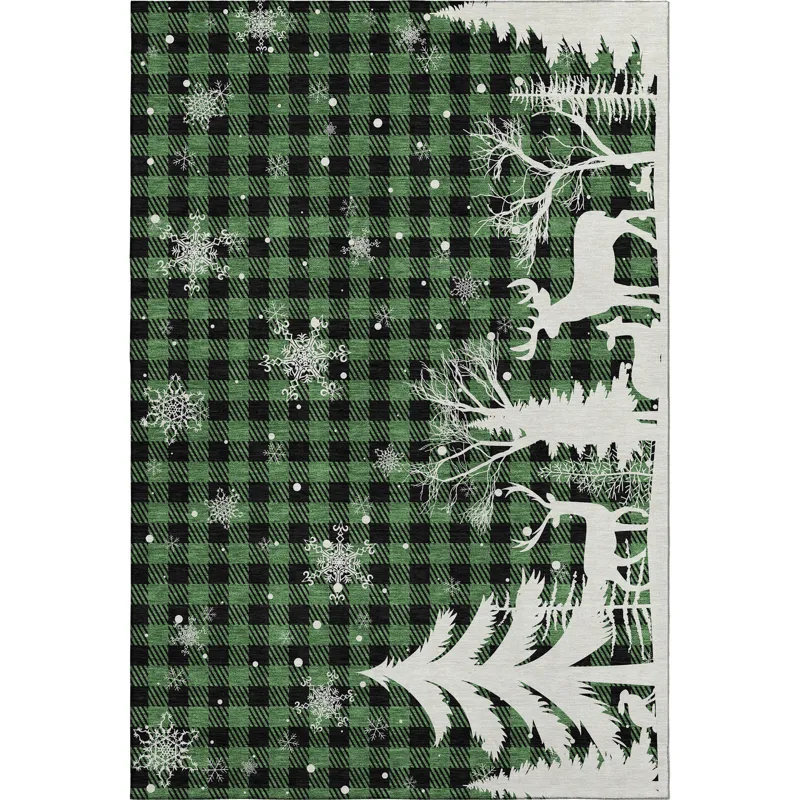 Luxury Washable Indoor/Outdoor Merry & Bright Green 8\' x 10\' Rug
