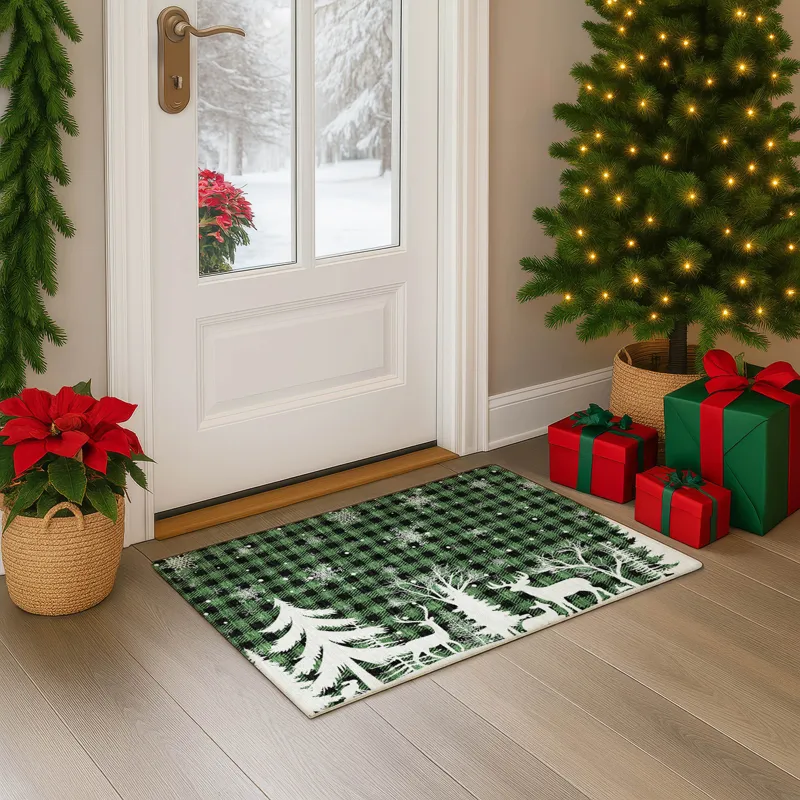 Luxury Washable Indoor/Outdoor Merry & Bright Green 1\'8\" x 2\'6\" Rug