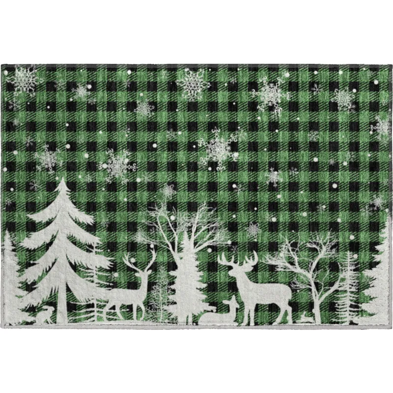 Luxury Washable Indoor/Outdoor Merry & Bright Green 1\'8\" x 2\'6\" Rug
