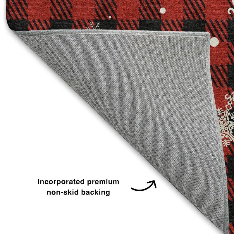 Luxury Washable Indoor/Outdoor Merry & Bright Red 1\'8\" x 2\'6\" Rug